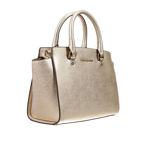 tasche michael kors weiss gold|Michael Kors opened satchel purse.